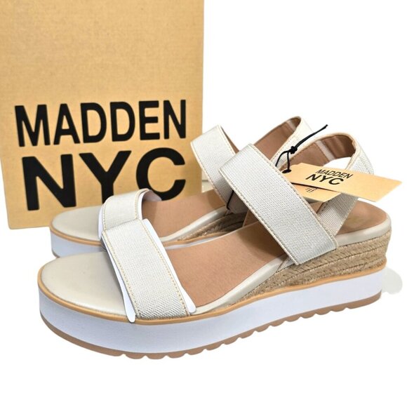 Madden NYC Wedge Strappy Pull-On Sandals Women’s Size 10 Talla Natural White - Picture 1 of 11